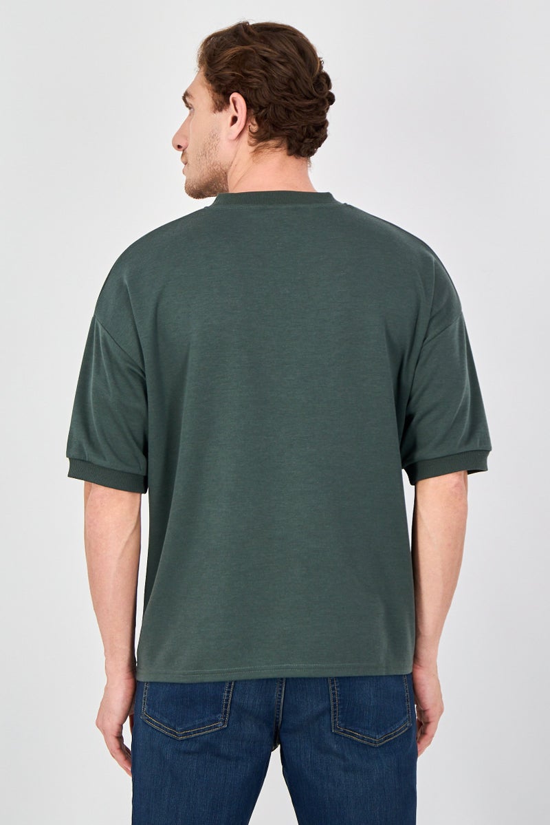 TapouT Men Crew Neck Short Sleeve Brand Logo T-Shirt, Dark Green - Image 3