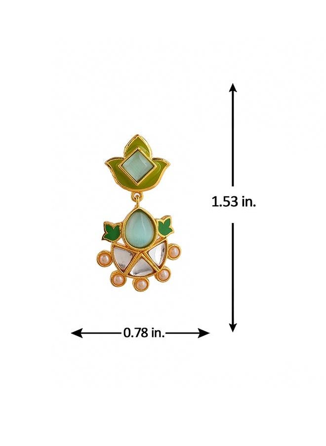 VOYLLA - Forever More Green Enamelled Floral Pearls and Green Stones Earrings - Image 1