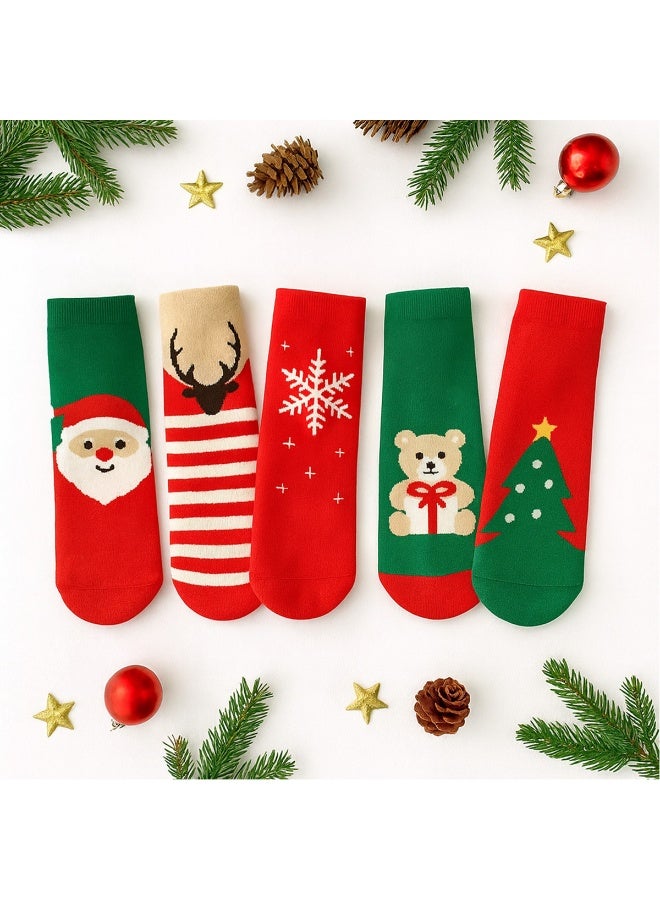 VUCATIN جوارب عيد الميلاد للنساء/الرجال، 5 أزواج من جوارب عيد الميلاد المزينة برسومات كرتونية لطيفة على شكل شجرة عيد الميلاد ورجل ثلج ورنة، هدية مثالية للعطلات - Image 4
