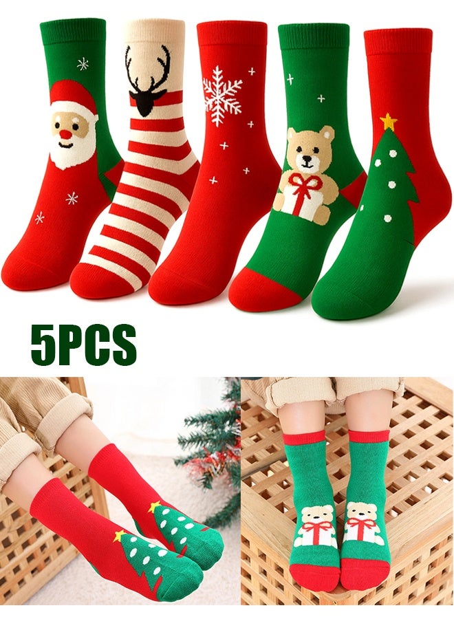 VUCATIN جوارب عيد الميلاد للنساء/الرجال، 5 أزواج من جوارب عيد الميلاد المزينة برسومات كرتونية لطيفة على شكل شجرة عيد الميلاد ورجل ثلج ورنة، هدية مثالية للعطلات - Image 1