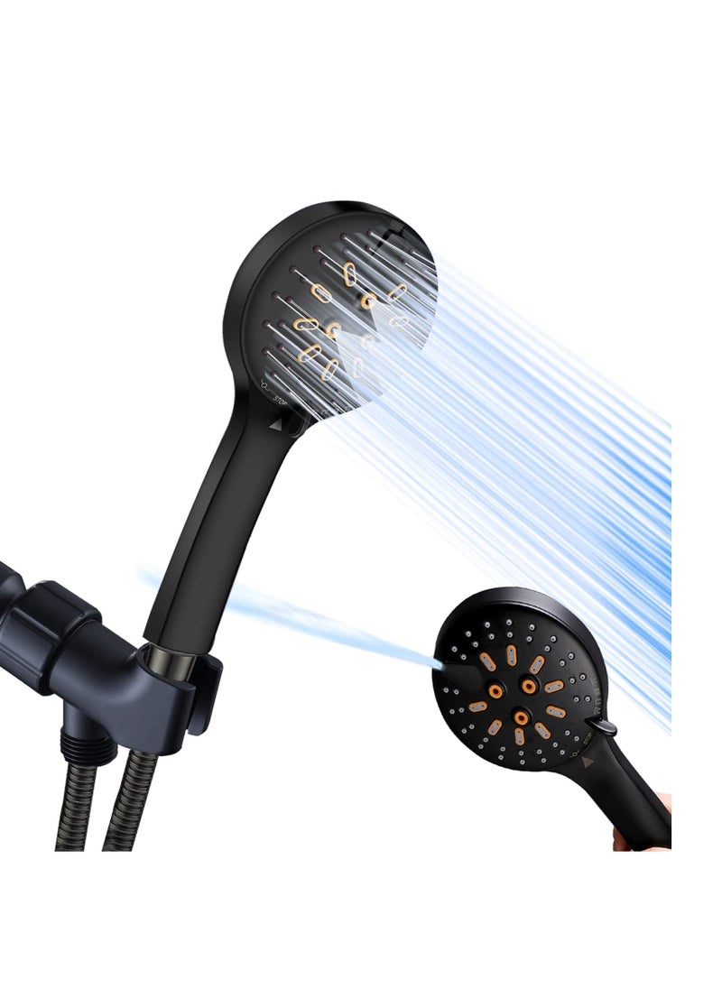 Handheld Shower Head Set Stainless Steel Bath Showerheads, Shower Heads High Pressure With 6 Function Setting Multi functions Shower Head Holder 9.8Inch Shower Sprinkler - Image 1