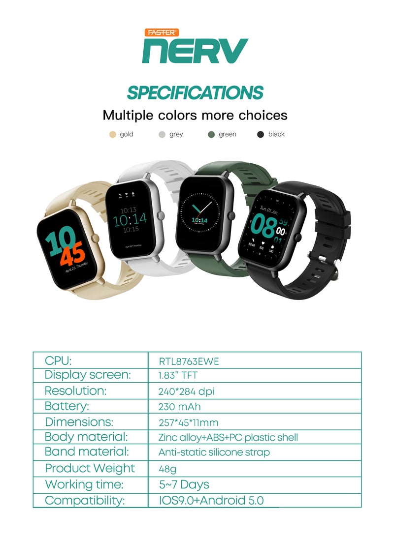 Faster - Smart Watch 1 - 1.83" HD Display, Bluetooth Calling, Fitness Tracker, Sports Modes, Heart Rate & Sleep Monitoring, IP68 Waterproof, 230mAh Battery, Compatible with Android & iOS - Image 1
