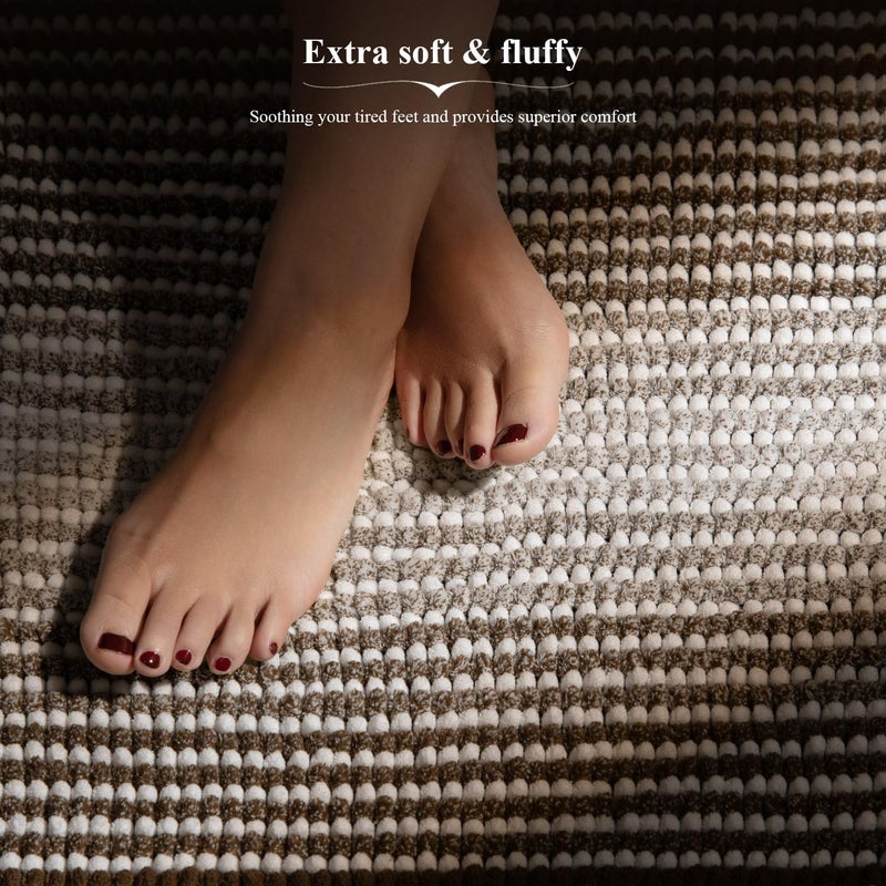 BSICPRO Bathroom Rugs and Mats Sets  2 Piece Thick Absorbent Chenille Bath Mat Rug Set Non Slip  Soft Shaggy Bath Room Floor Mats for Bathroom  Machine Washable (Brown  24"" x 70"" Plus 20"" x 32"") - Image 3