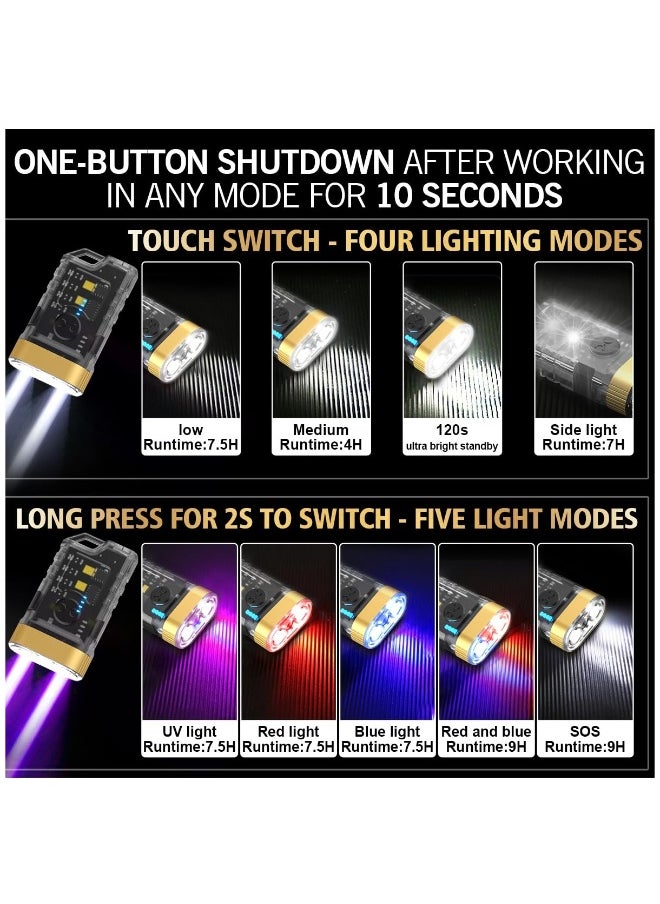 Generic Mini LED Flashlight with 365nm UV Black Light - Compact 1500 LM USB-C Rechargeable Keychain Flashlight with COB Side Light, Magnetic Base, 9 Modes, IPX5 Waterproof - 2 Pack  - Image 3