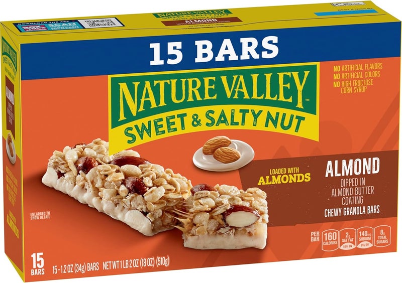 Nature Valley ألواح المكسرات الحلوة والمالحة من ناتشر فالي، الشوكولاتة الداكنة بالفول السوداني واللوز - 15 لوح جرانولا مطاطي، 18 أونصة - Image 5