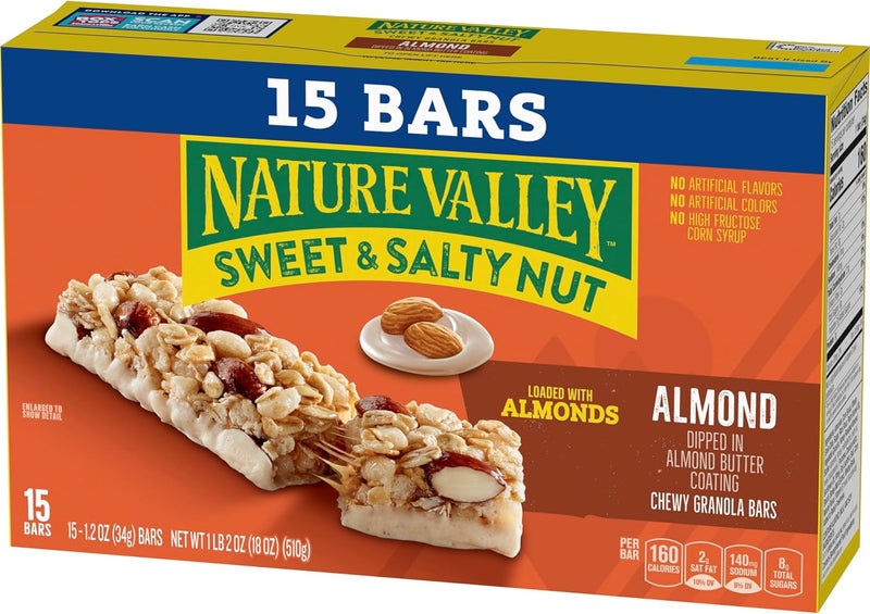 Nature Valley ألواح المكسرات الحلوة والمالحة من ناتشر فالي، الشوكولاتة الداكنة بالفول السوداني واللوز - 15 لوح جرانولا مطاطي، 18 أونصة - Image 4