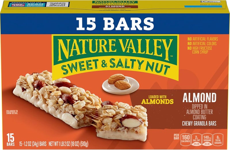 Nature Valley ألواح المكسرات الحلوة والمالحة من ناتشر فالي، الشوكولاتة الداكنة بالفول السوداني واللوز - 15 لوح جرانولا مطاطي، 18 أونصة - Image 3