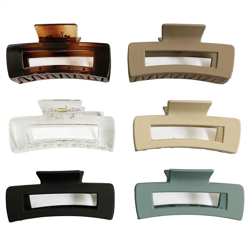 Rectangle Hair Claw Clips Large 4 Inch Matte Square Clear No Slip Big Jaw Clip MultiColored for Thick Hair Women 6 Pack