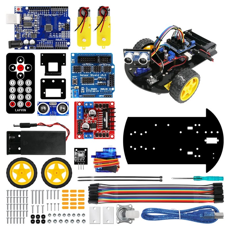 LAFVIN Smart Robot Car 2WD Chassis Kit with Ultrasonic Module R3 Board,Remote Compatible with Arduino IDE DIY Kit - Image 1