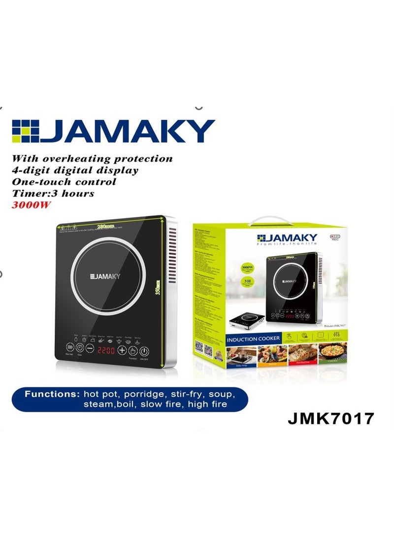 JAMAKY New Jamki 3000W Smart Electric Ceramic Induction Hob | Touch Control | 8 Multi-Cooking Functions (Boil, Simmer, Broil, Soup) | 3-Hour Timer and Advanced Safety System (Portable) | JMK7017 - Black - Image 2