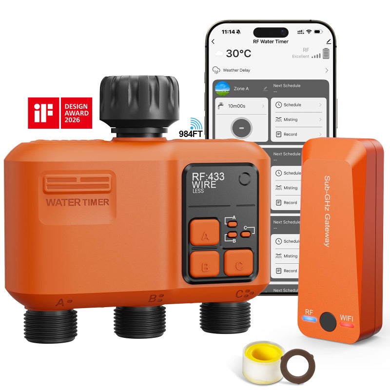 XinFuture Smart WiFi Sprinkler Timer 3 Zone,WiFi Water Timer for Garden Hose with 984 FT Range,APP & Remote Control,Alexa & Google Voice Compatible,Rain Delay, Manual Mode Sprinkler System - Image 1