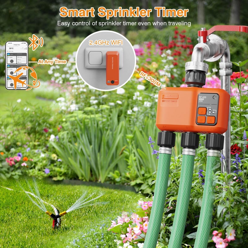 XinFuture Smart WiFi Sprinkler Timer 3 Zone,WiFi Water Timer for Garden Hose with 984 FT Range,APP & Remote Control,Alexa & Google Voice Compatible,Rain Delay, Manual Mode Sprinkler System - Image 2