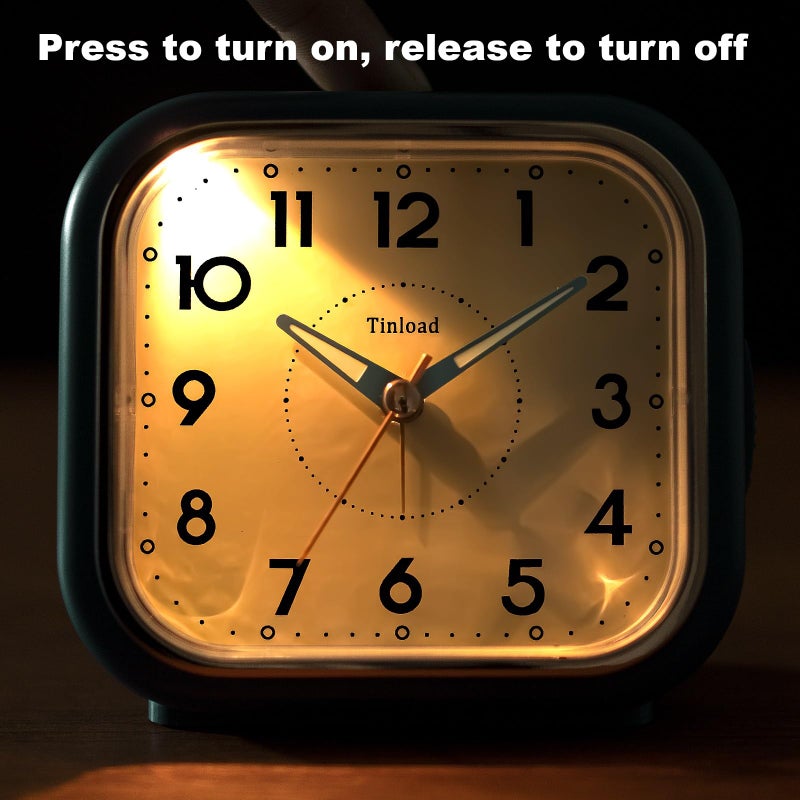 Tinload 4.5" Vintage Retro Analog Alarm Clock, Super Silent Non Ticking Clock with Manual Light, Snooze, Battery Operated, Simply Design, for Living Room, Bedroom, Bedside, Desk(Green) - Image 3