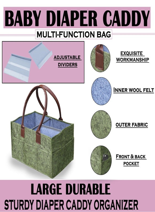 GREEN DECOR Heavy Duty 400GSM Felt Diaper Bag With PU Leather Handle for Smart Mothers, Baby Diaper & Wipes Caddy Organizers,Nursery Storage Foldable & Portable (Polka Print Green-18X12X9 Inch) - Image 4