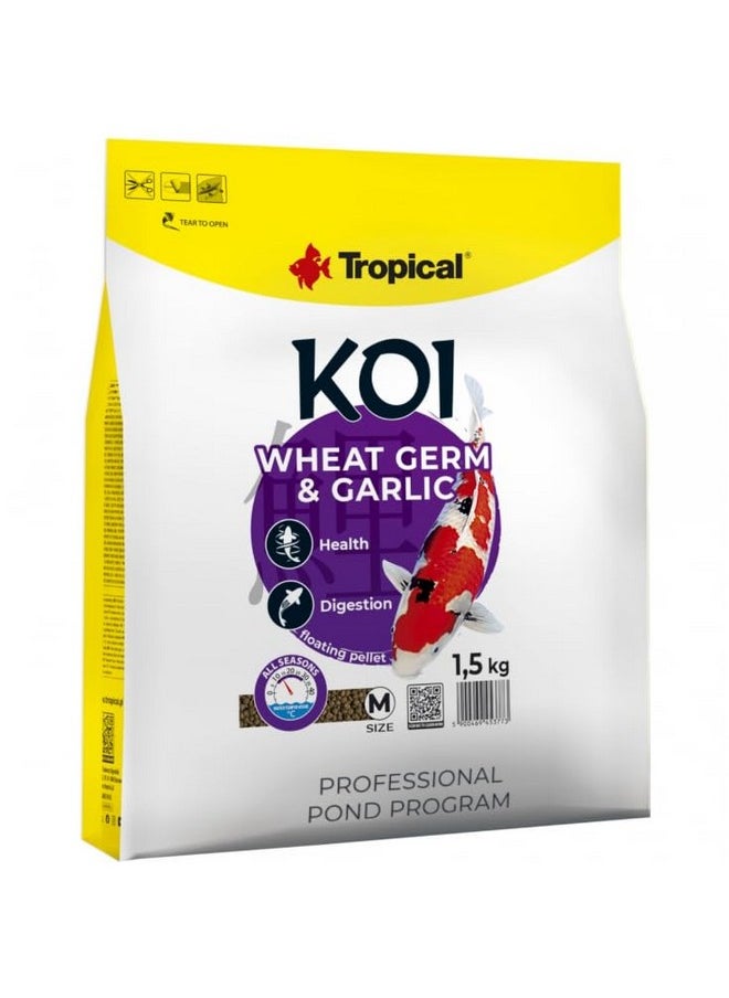 Tropical Koi Wheat Germ & Garlic Floating Pellet Pond Koi Fish Food Size M (1.5Kg - 45387)  - Image 1