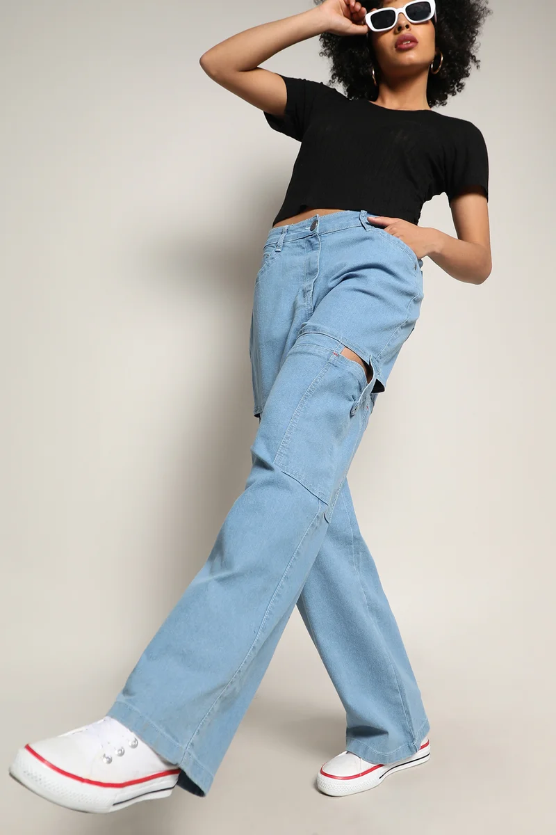 كامبوس سوترا جينز نسائي أزرق فاتح بخصر متوسط وفتحات