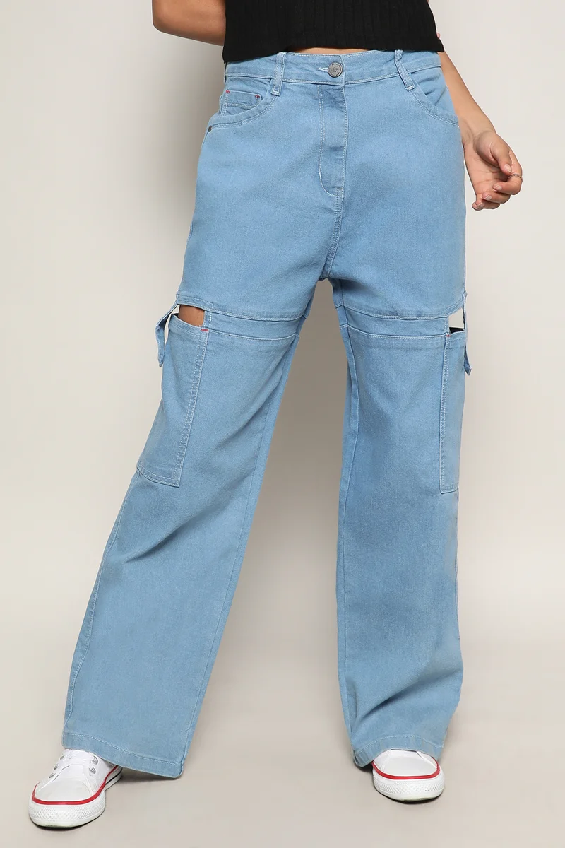 كامبوس سوترا جينز نسائي أزرق فاتح بخصر متوسط وفتحات