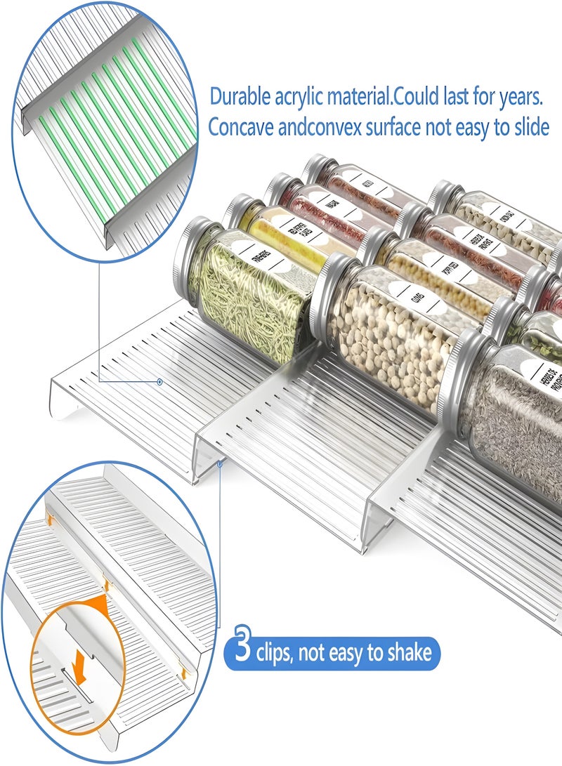 8 قطع منظم أدراج التوابل 4 طبقات - 4 أزواج في درج التوابل منظم ومرطبانات المطبخ منظم أدراج التوابل قابل للتوسيع من 11 بوصة إلى 22 بوصة رف التوابل وصينية للخزانة - Image 4