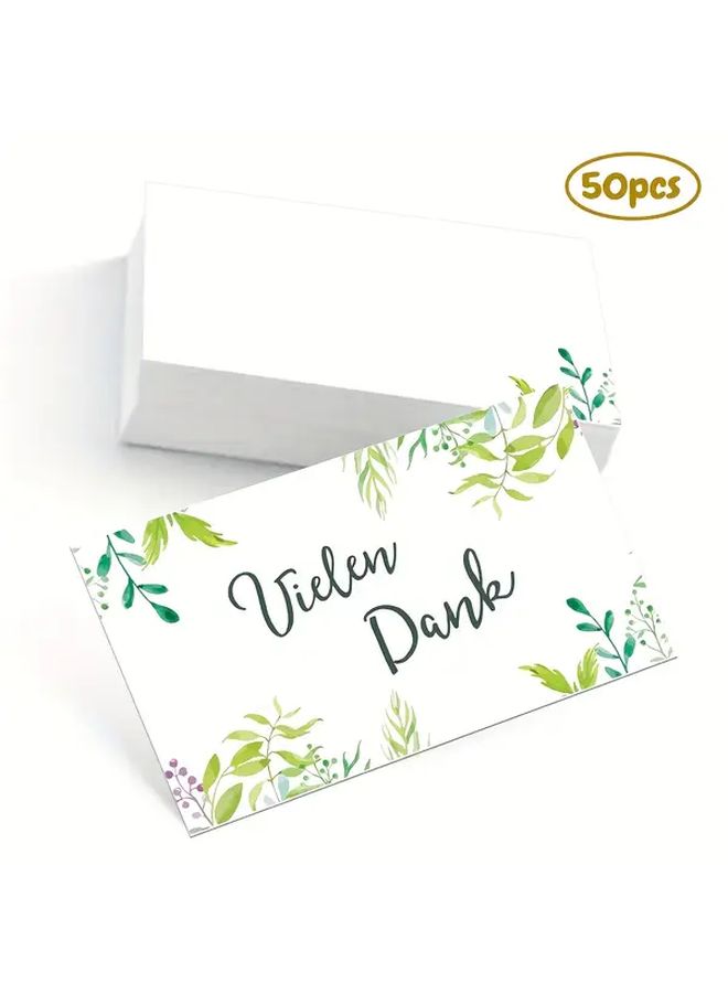 50 قطعة من بطاقات الشكر الألمانية "Vielen Dank" بتصميم أوراق أنيق، طباعة مزدوجة الوجهين، مقاس 3.5 × 2.1 بوصة - Image 1