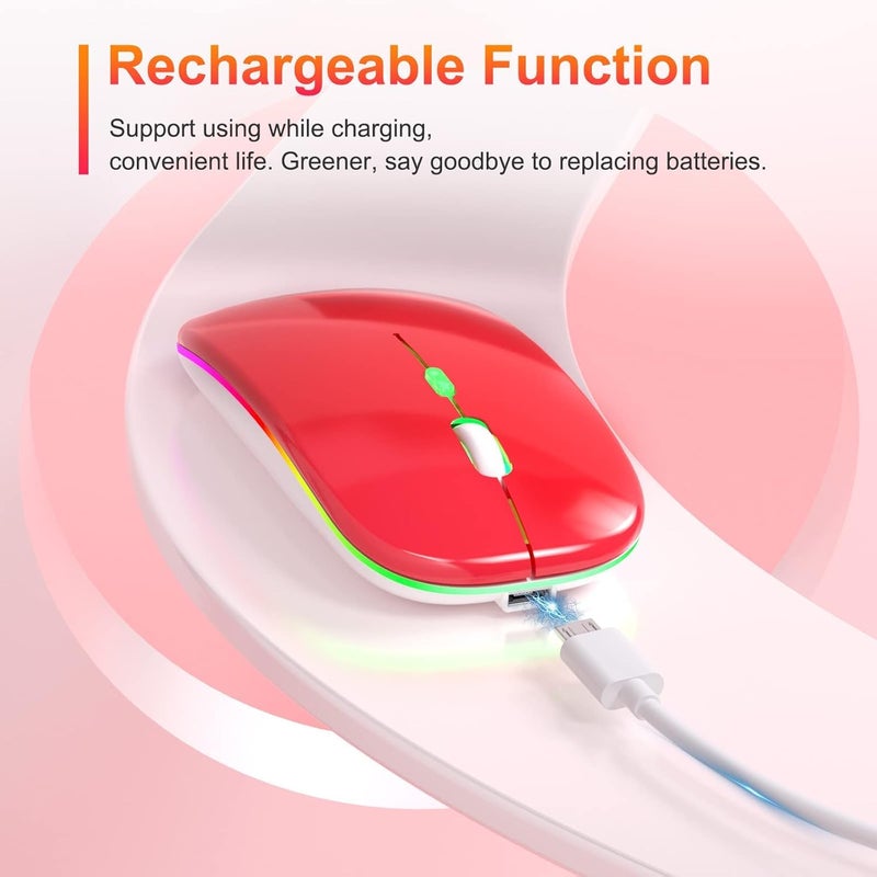 CLUSPEX LED Wireless Mouse, Slim Silent Mouse 2.4G Portable Mobile Optical Office Mouse with USB & Type-c Receiver, 3 Adjustable DPI Levels for Notebook, PC, Laptop, Computer (Red) - Image 2