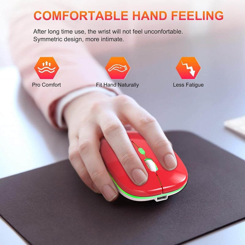 CLUSPEX LED Wireless Mouse, Slim Silent Mouse 2.4G Portable Mobile Optical Office Mouse with USB & Type-c Receiver, 3 Adjustable DPI Levels for Notebook, PC, Laptop, Computer (Red) - Image 4