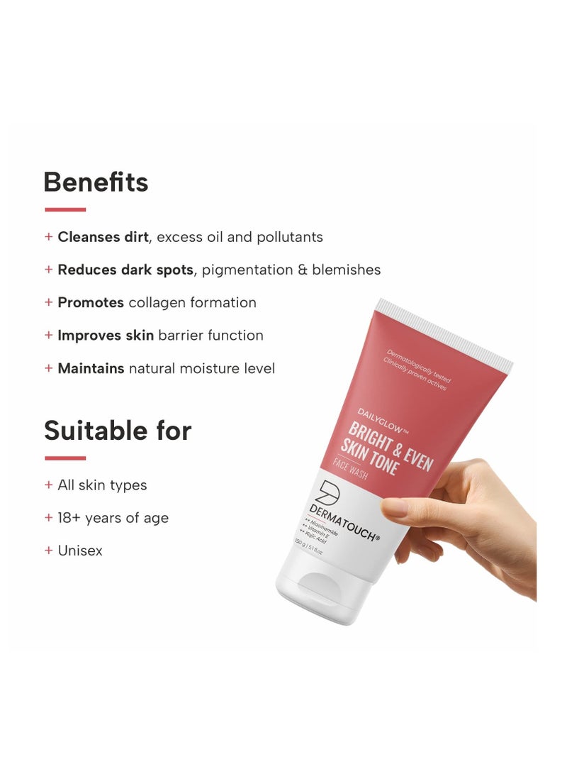 DERMATOUCH Bright & Even Tone Face Wash with Niacinamide, Vitamin E and Kojic Acid | Daily Gentle Face Cleanser For Tan, Pigmentation, Uneven Tone -150G - Image 2