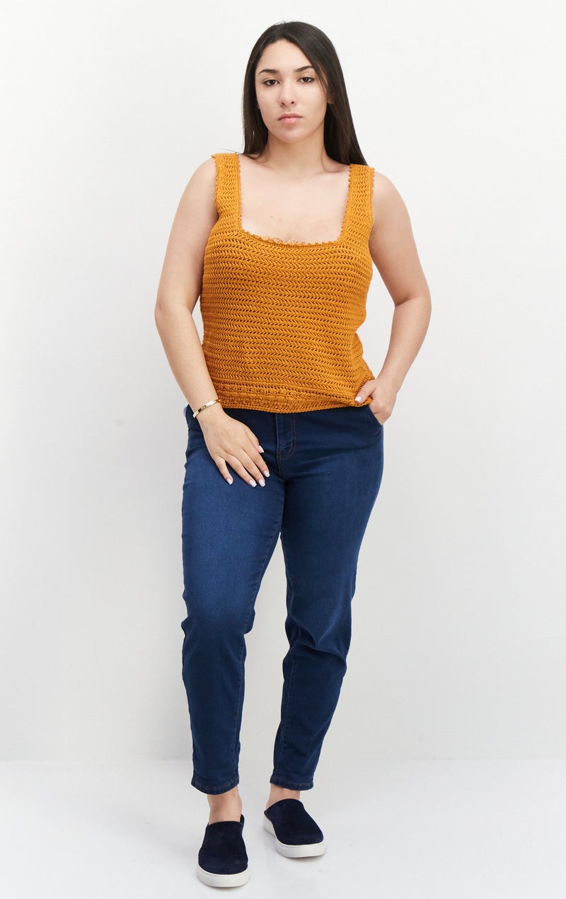 VINCE Women Square Neck Sleeveless Knitted Top, Light Brown - Image 2