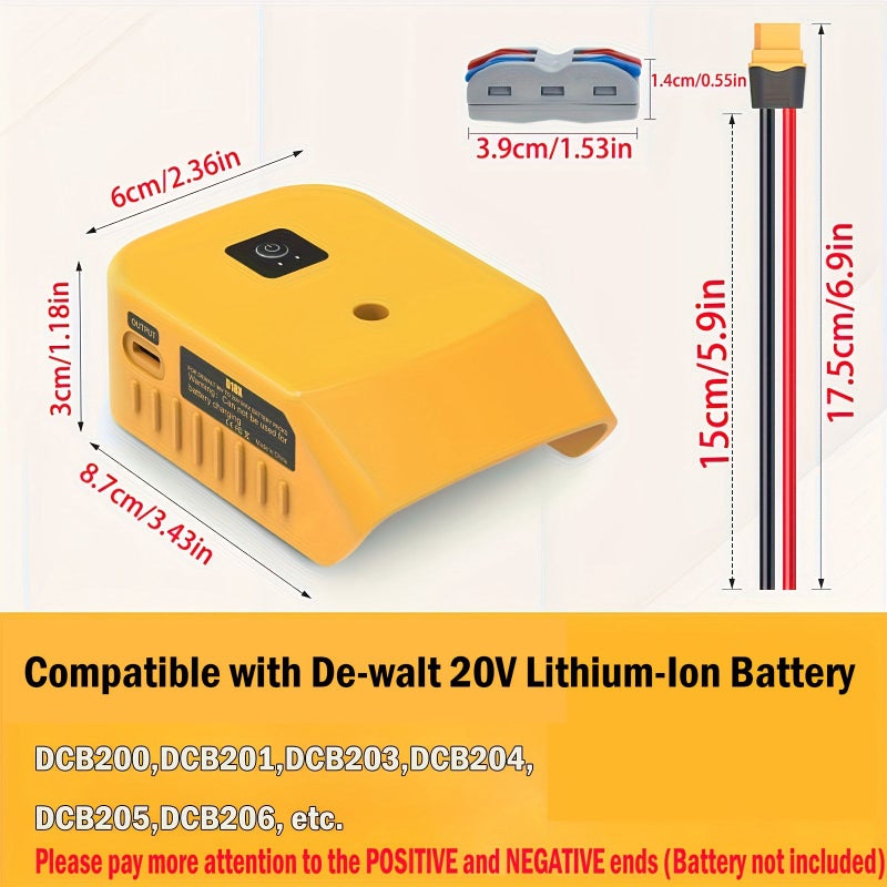 محول شحن USB متعدد الوظائف ومحول بطارية، عدد 2، متوافق مع بطارية 20 فولت، 2 منفذ USB ومنفذ شحن سريع Type-C واحد، منفذ DC XT60 - Image 4