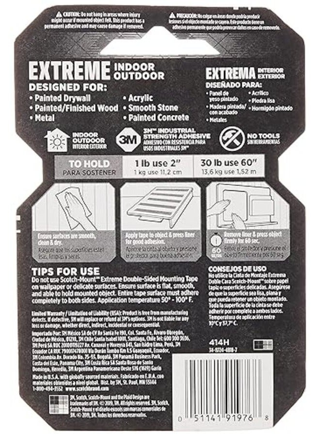 سكوتش شريط التثبيت المزدوج من Scotch Mount Extreme - أحمر 414P، 1 بوصة × 60 بوصة (2,54 سم × 1,52 متر)، 1 لفة/عبوة - Image 2