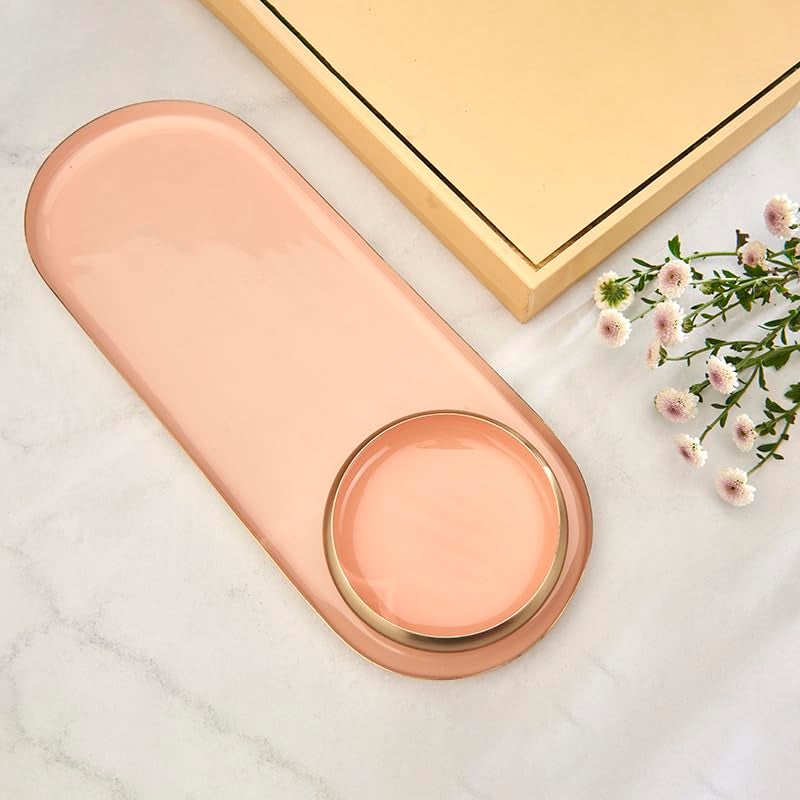 THE GIFT STUDIO.COM Blush Pink Chip and Dip Serving Tray Set, Enamel Coated, Oval Shape | The Gift Studio