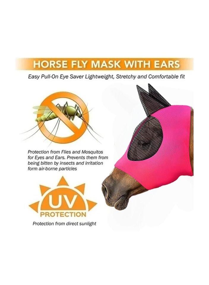 Generic 1-Piece Anti Mosquito Protect Horse Mask,Anti-Flyworms Breathable Mesh Horse Mask Riding Equestrian Equipment,Colour Pink - Image 1