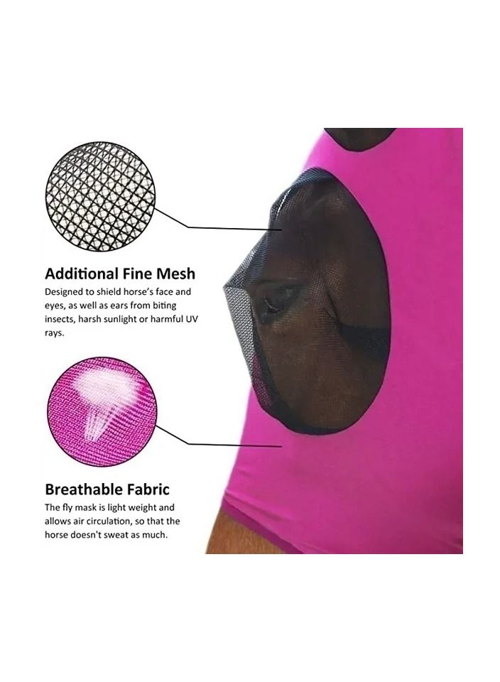 Generic 1-Piece Anti Mosquito Protect Horse Mask,Anti-Flyworms Breathable Mesh Horse Mask Riding Equestrian Equipment,Colour Pink - Image 4