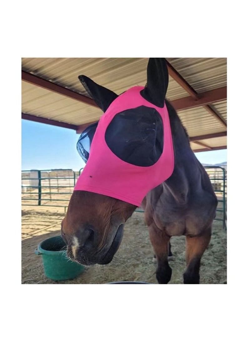 Generic 1-Piece Anti Mosquito Protect Horse Mask,Anti-Flyworms Breathable Mesh Horse Mask Riding Equestrian Equipment,Colour Pink - Image 5