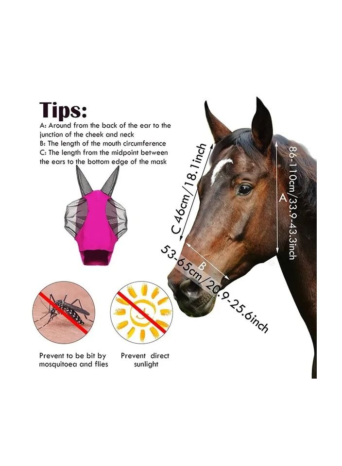 Generic 1-Piece Anti Mosquito Protect Horse Mask,Anti-Flyworms Breathable Mesh Horse Mask Riding Equestrian Equipment,Colour Pink - Image 2
