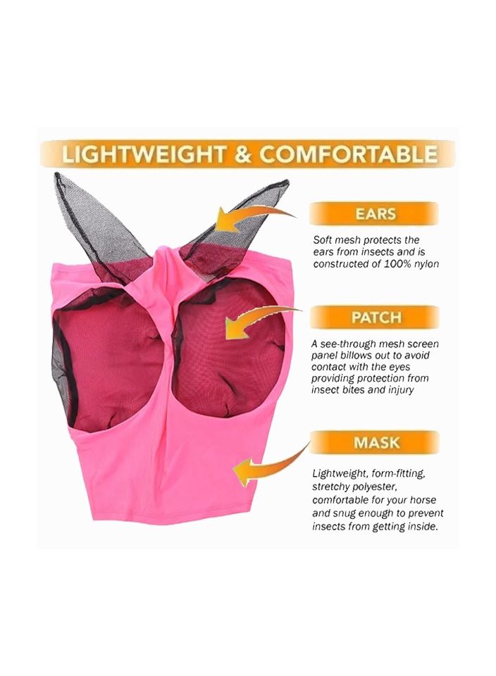 Generic 1-Piece Anti Mosquito Protect Horse Mask,Anti-Flyworms Breathable Mesh Horse Mask Riding Equestrian Equipment,Colour Pink - Image 3