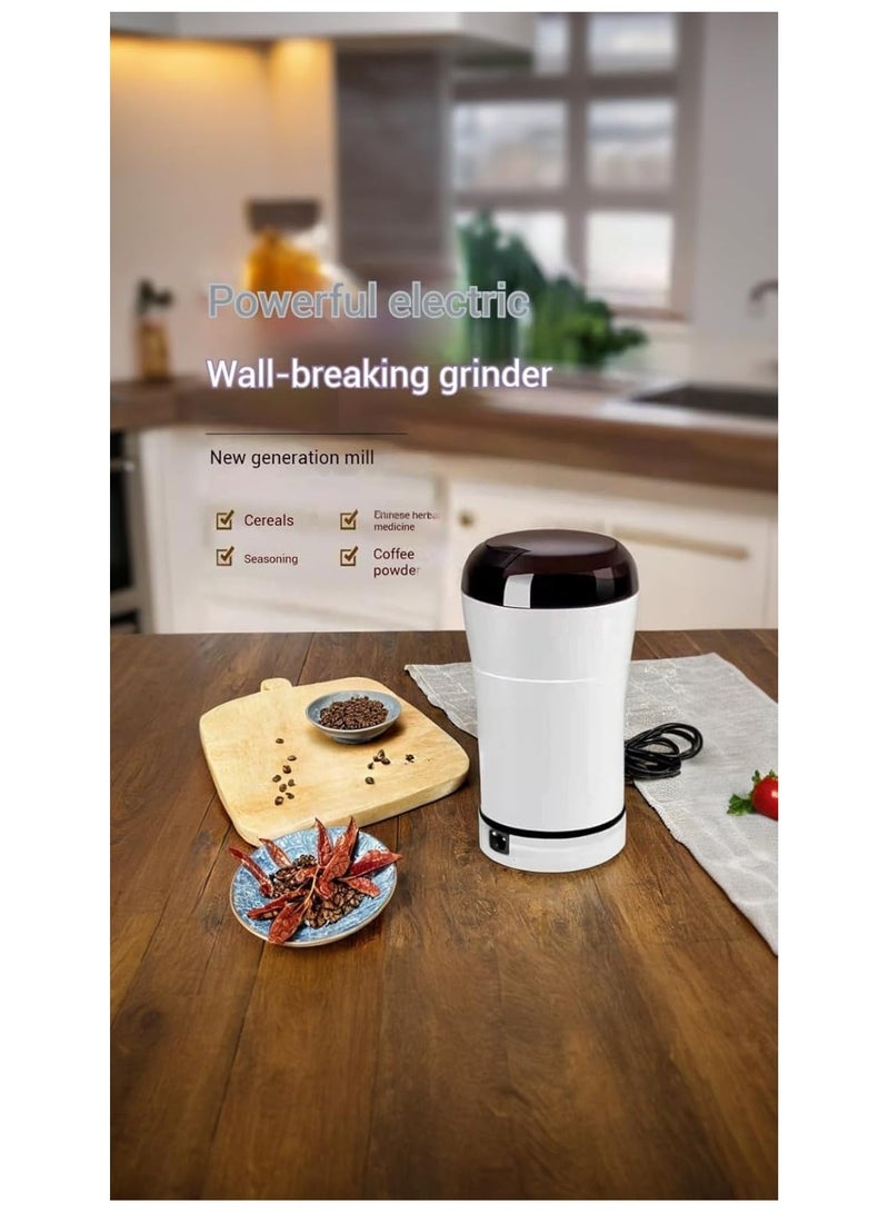 NANAO مطحنة قهوة وتوابل كهربائية - شفرة من الفولاذ المقاوم للصدأ، 220 فولت، عملية لمسة واحدة سهلة، للبقول، المكسرات، البذور، الحبوب، الأعشاب - أبيض - Image 3