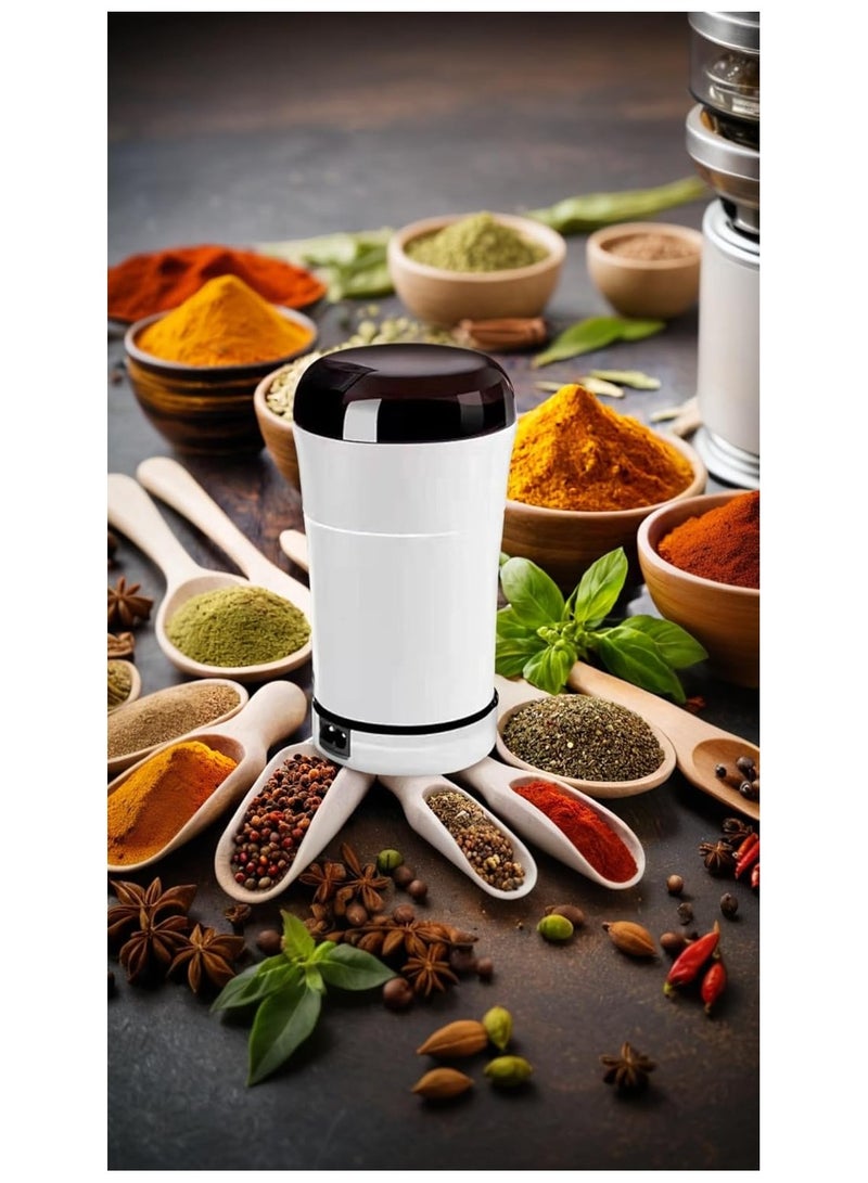 NANAO مطحنة قهوة وتوابل كهربائية - شفرة من الفولاذ المقاوم للصدأ، 220 فولت، عملية لمسة واحدة سهلة، للبقول، المكسرات، البذور، الحبوب، الأعشاب - أبيض - Image 2