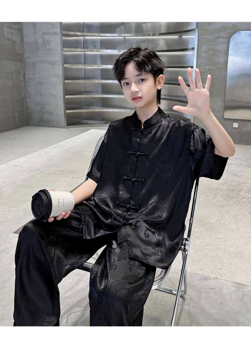 زي هانفو جديد على الطراز الصيني للأولاد، مجموعة صيف 2025 الجديدة، ملابس صيفية تقليدية قديمة الطراز للأطفال والمراهقين. - Image 3