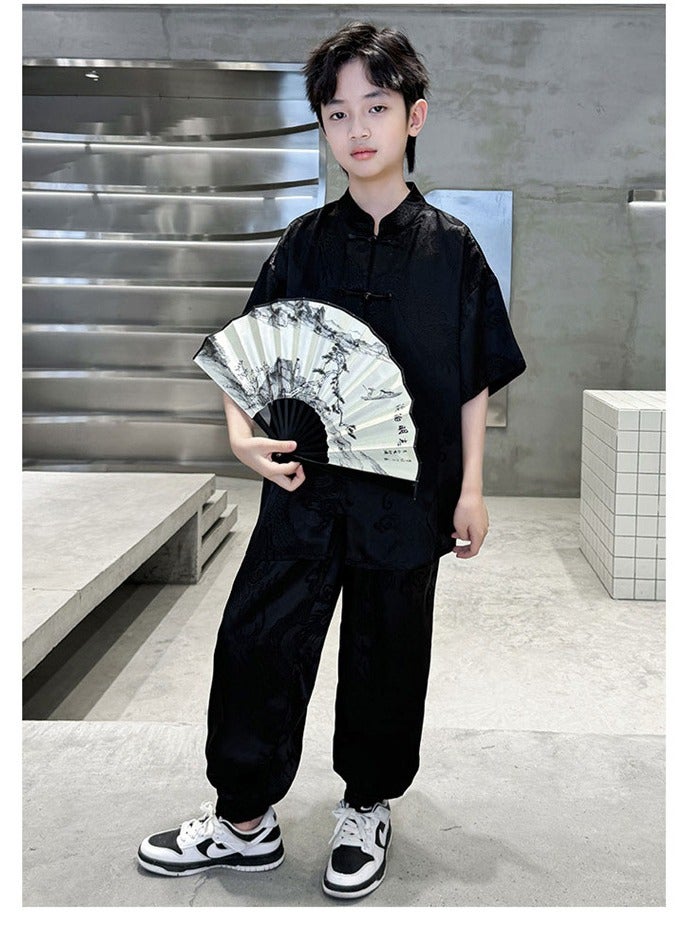 زي هانفو جديد على الطراز الصيني للأولاد، مجموعة صيف 2025 الجديدة، ملابس صيفية تقليدية قديمة الطراز للأطفال والمراهقين. - Image 2