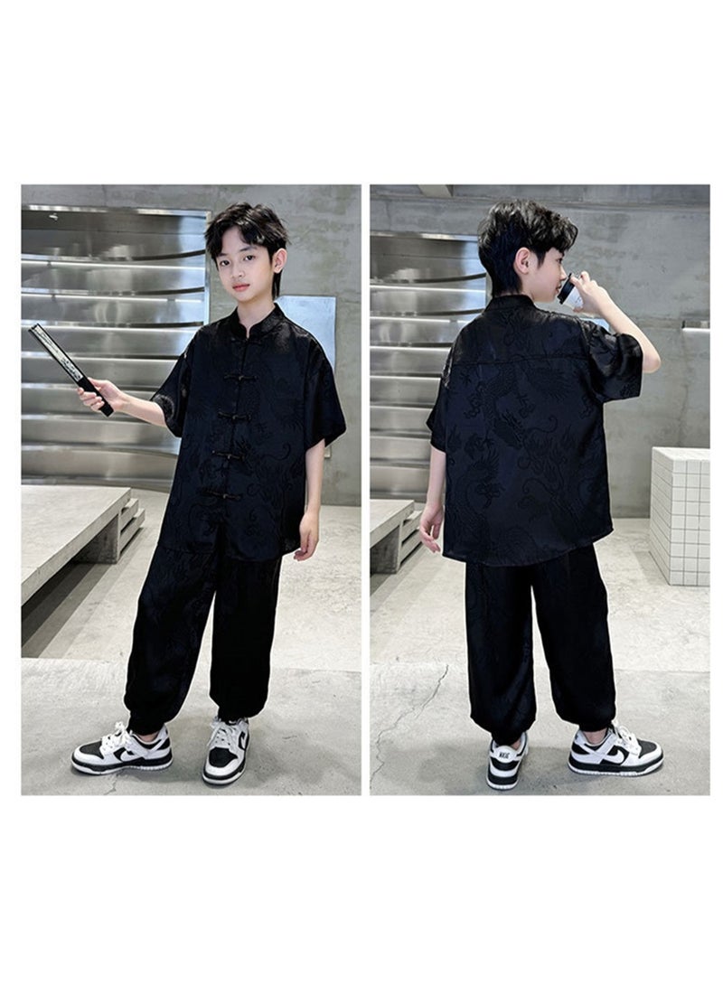 زي هانفو جديد على الطراز الصيني للأولاد، مجموعة صيف 2025 الجديدة، ملابس صيفية تقليدية قديمة الطراز للأطفال والمراهقين. - Image 4