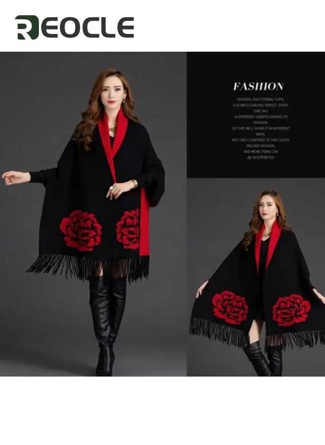 ريوكل شال على الوجهين شال من الكشمير المنك ذو الوجهين وشاح مزدوج الغرض وشاح نسائي محبوك كارديجان نسائي كارديجان نسائي عباءة تشونغسام ريترو عباءة سميكة - Image 5