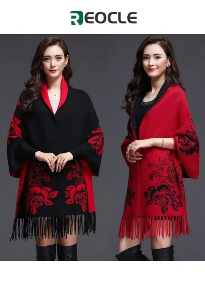 ريوكل شال على الوجهين شال من الكشمير المنك ذو الوجهين وشاح مزدوج الغرض وشاح نسائي محبوك كارديجان نسائي كارديجان نسائي عباءة تشونغسام ريترو عباءة سميكة - Image 1