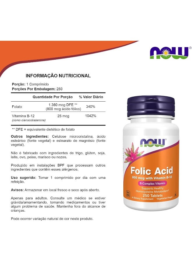 now Foods Folic Acid 800 Mcg With B12 Tablets 250 - Image 4