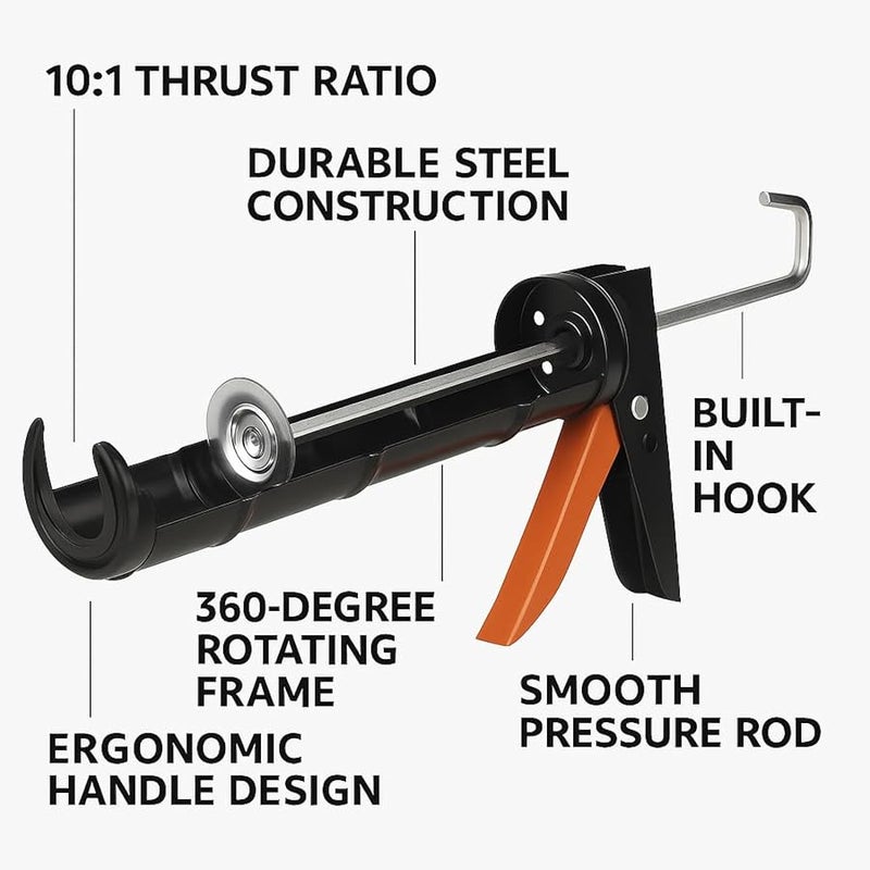 ADAK - Professional Caulking Gun, 10:1 Thrust Ratio, Caulking Gun No Drip, Hand Tool for Silicone & Sealant Application, Smooth Pressure Caulk Gun, Dripless Caulking Gun Tool - Image 2