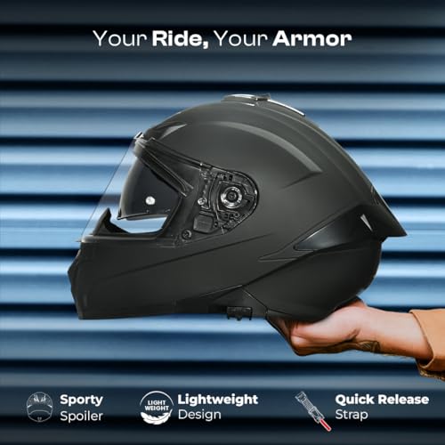 SMK Helmets SMK Typhoon Solid ISI ECE & DOT Certified Full Face Dual Visor Helmet for Men and Women with Pinlock Fitted Clear Visor and Inner Sun Visor - Image 2