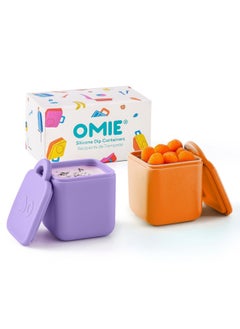 OmieBox (2 pack) Leakproof Dips Containers To Go, Salad Dressing Container, Condiment Container with Lids - Food Safe Silicone - 120ml (Purple/Orange)