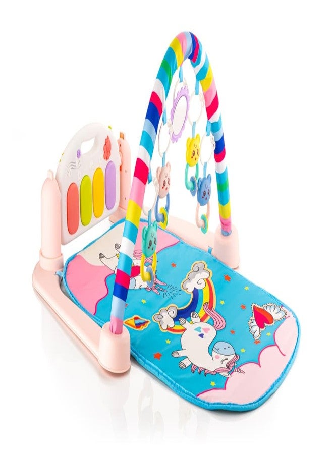 Yetli 5 in 1 Musical Keyboard Mat Piano Gym Mat & Fitness Rack, Musical and Hanging Toys, Early Learning Infant Play Mat for Newborns and Toddlers (Light Pink) - Image 1