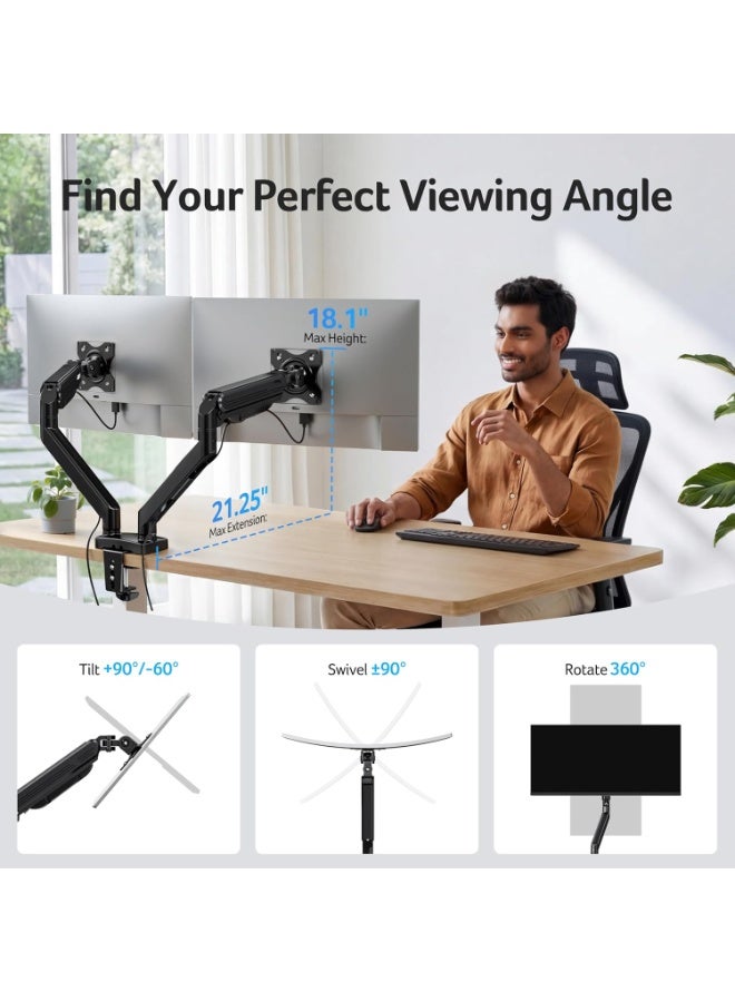 Dual Monitor Arm, 17–32 Inch Dual Monitor Stand, Adjustable VESA 75x75/100x100 Desk Mount, Full Motion Dual Arm Design, for Office, Home Workspace and Gaming Setup - Image 2