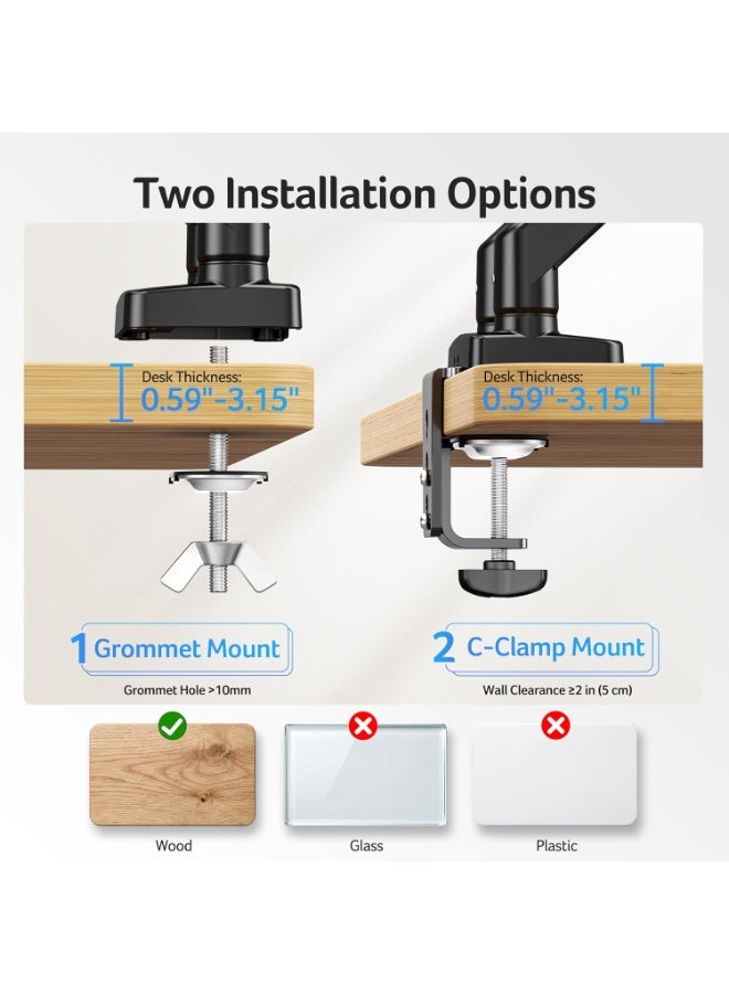Dual Monitor Arm, 17–32 Inch Dual Monitor Stand, Adjustable VESA 75x75/100x100 Desk Mount, Full Motion Dual Arm Design, for Office, Home Workspace and Gaming Setup - Image 5