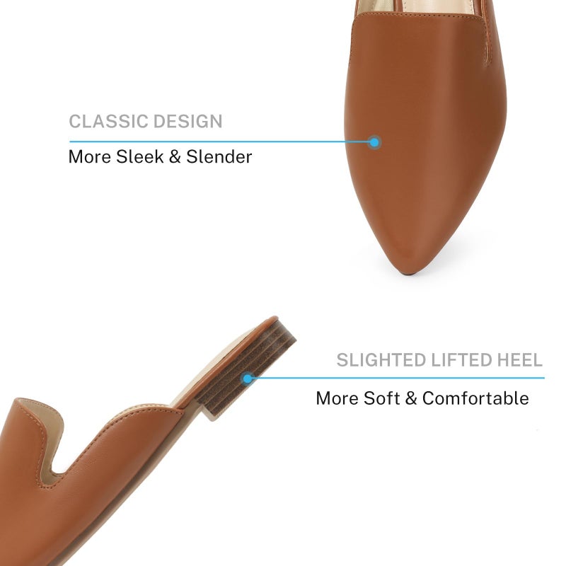MUSSHOE Pointed Toe Mules for Women: Comfortable Slip On Flats with Soft Memory Foam - Non-Slip Lightweight Backless Loafers for Office Work & Business Casual,Brown Pu 8 - Image 5